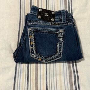 Miss Me Dark Blue Jeans with Embellished Pockets